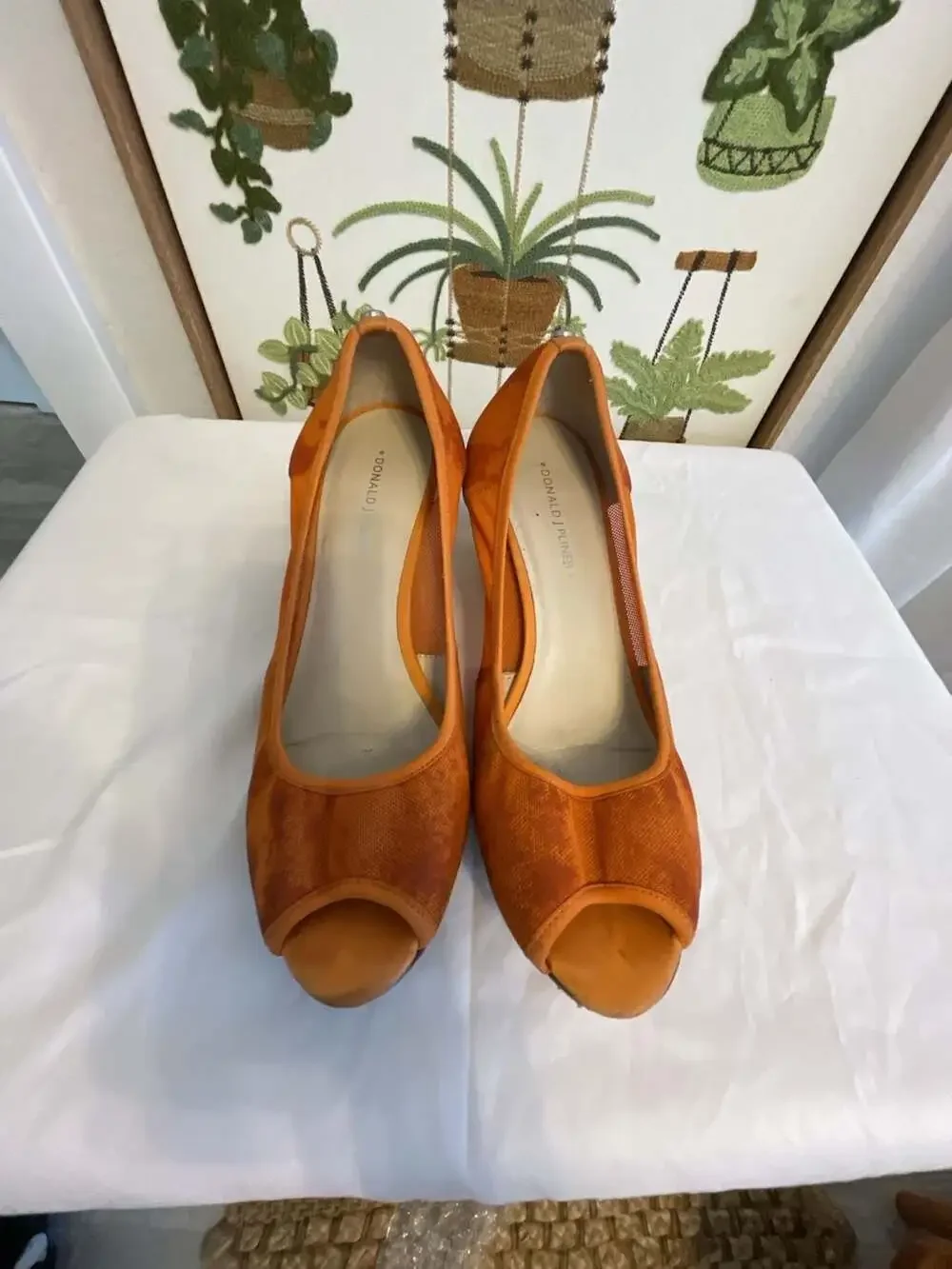Donald J. Pliner Orange Mesh Peep-Toe Cork Wedge Heels Women’s 8 1/2